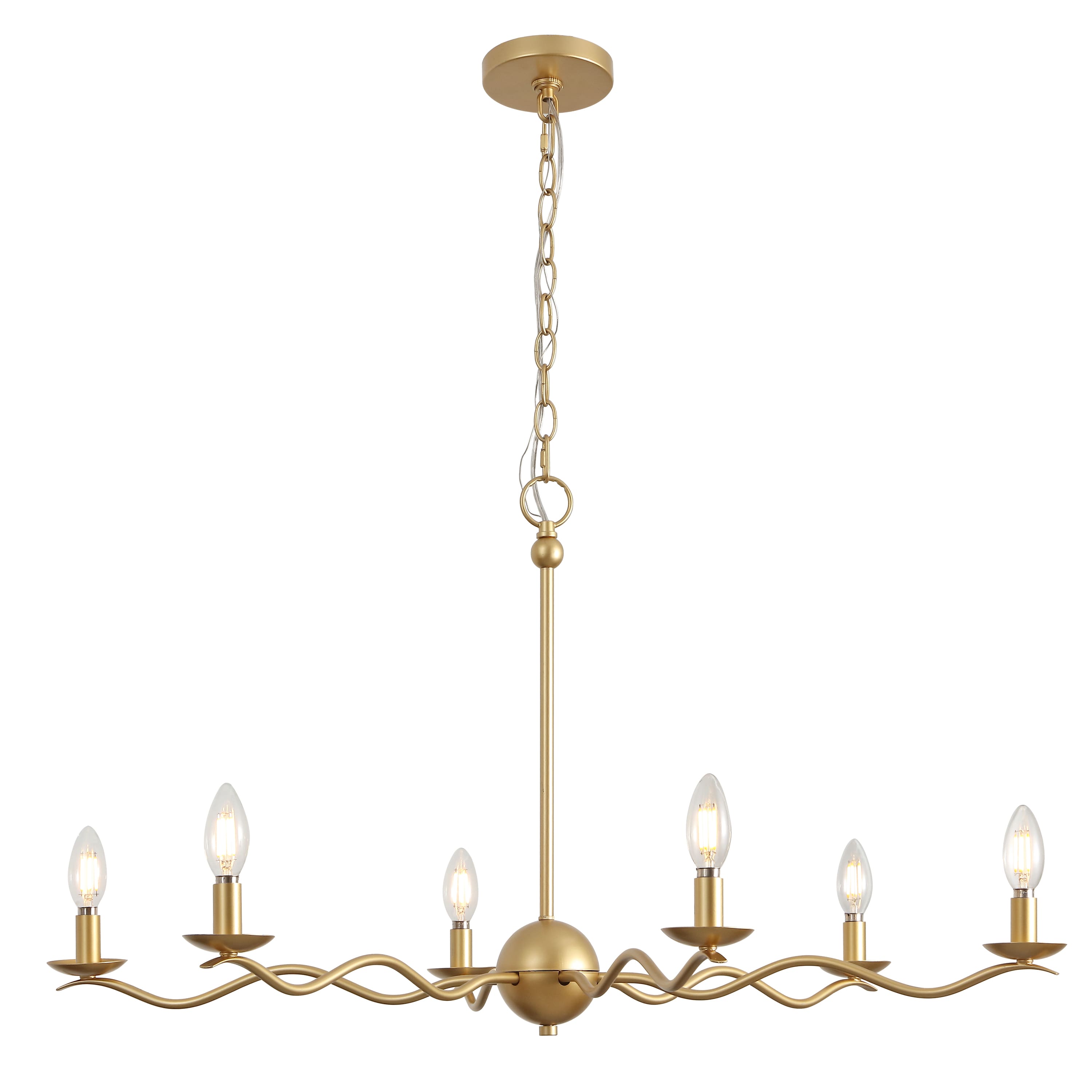 "Jonathan Y - Shana 35.5"" 6-Light Grand Transitional Adjustable Sculptural Wavy Arm Candle-Style Metal LED Chandelier - Gold Painting" price history on PriceWatchPro