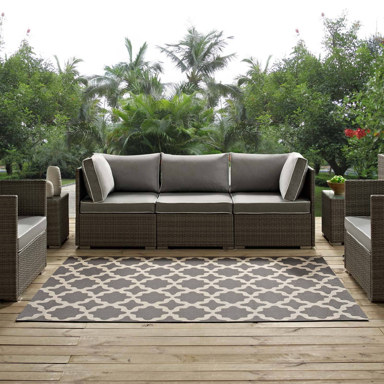 Left. Modway - Cerelia Moroccan Trellis Indoor and Outdoor Area Rug - Gray and Beige.