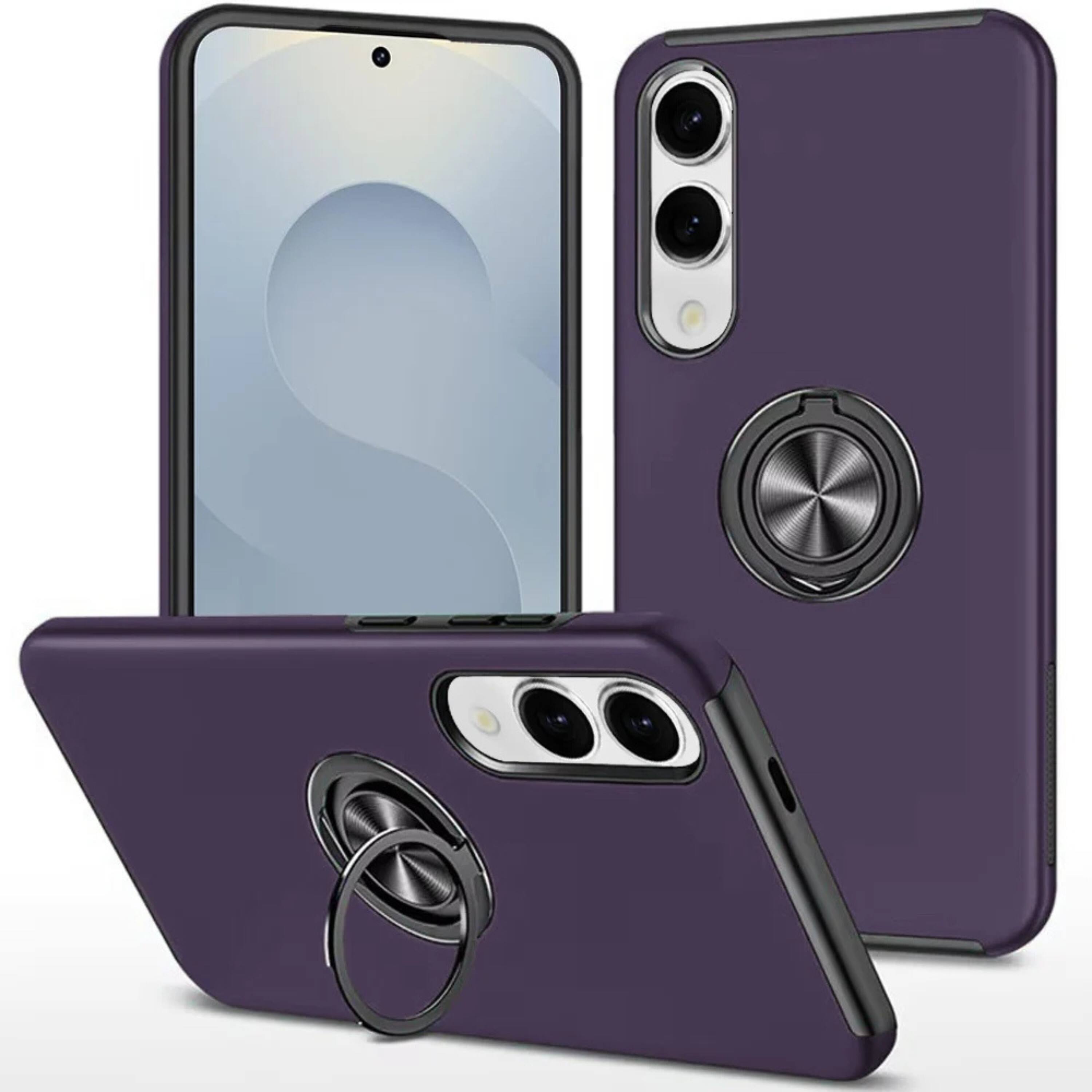Front. Kitcheniva - Dual Layer Shockproof Magnetic Ring Stand Phone Case With Tempered Glass For Samsung S25 Edge Dark Purple - Purple.