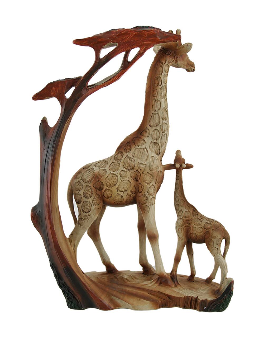 Alt View 2. Zeckos - Giraffe Family Carved Wood Look Resin Statue - Brown.