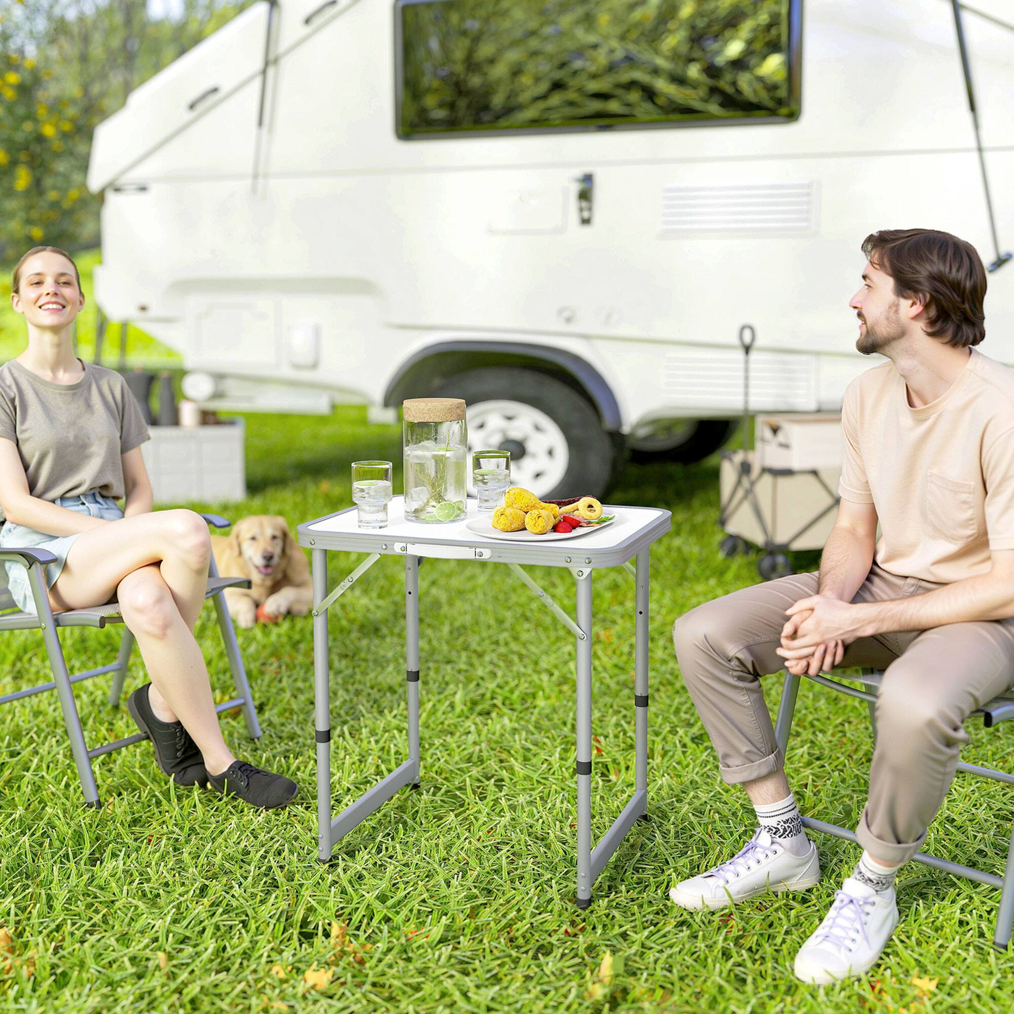 Angle. Outsunny - Outsunny 23" Folding Camping Table with Height Adjustability, Lightweight Portable Table - Silver.