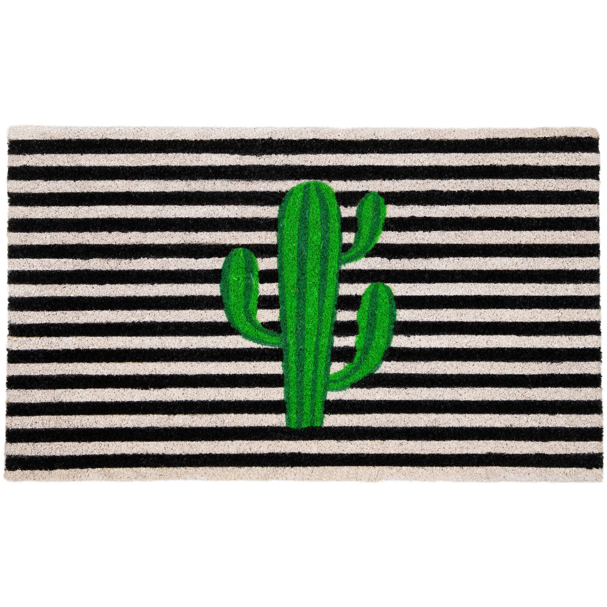 Front. Northlight - Green Cactus Striped Natural Coir Outdoor Doormat 18" x 30" - Green.