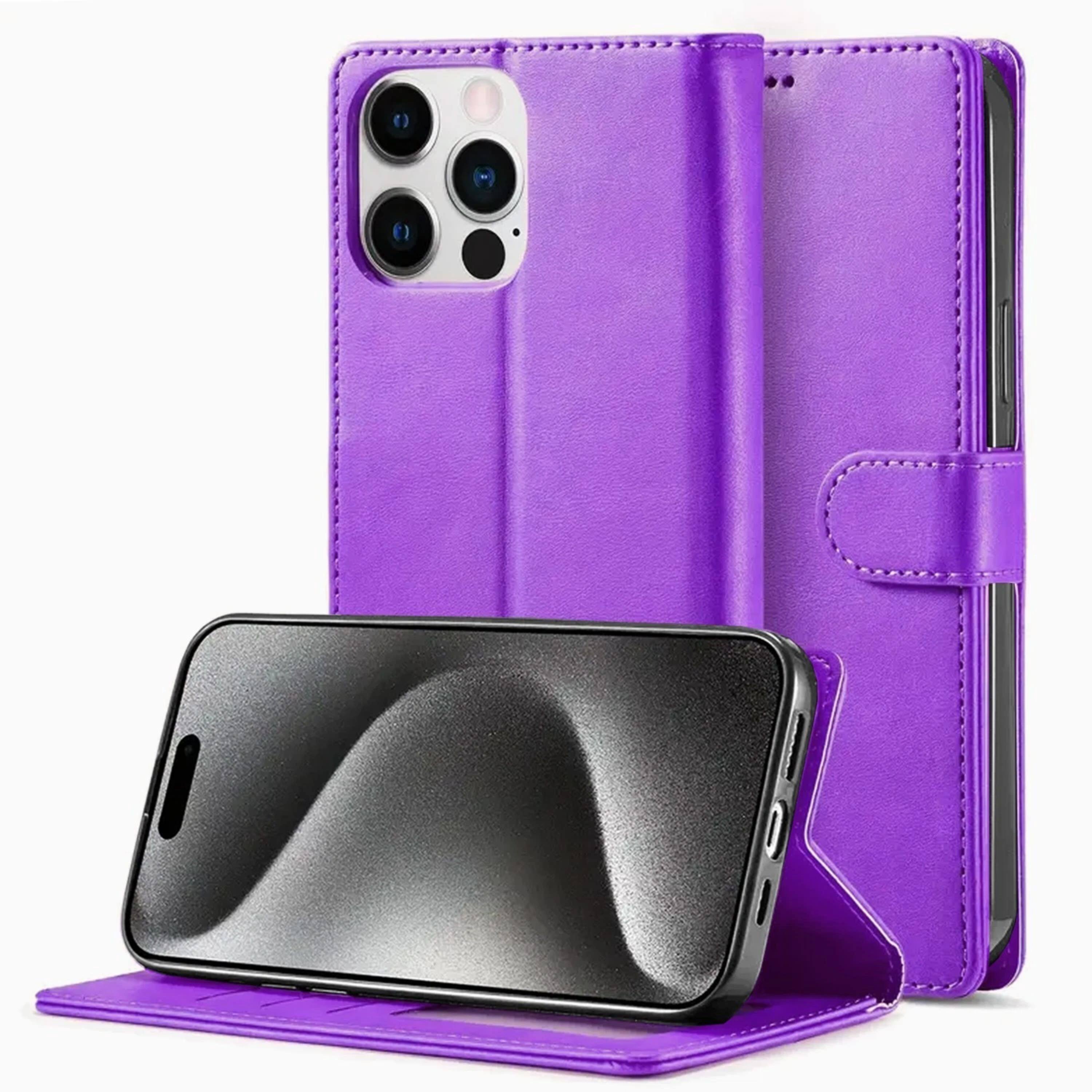 Front. Kitcheniva - Stylish Shockproof Wallet Protective Phone Case For iPhone 13 Purple - Purple.