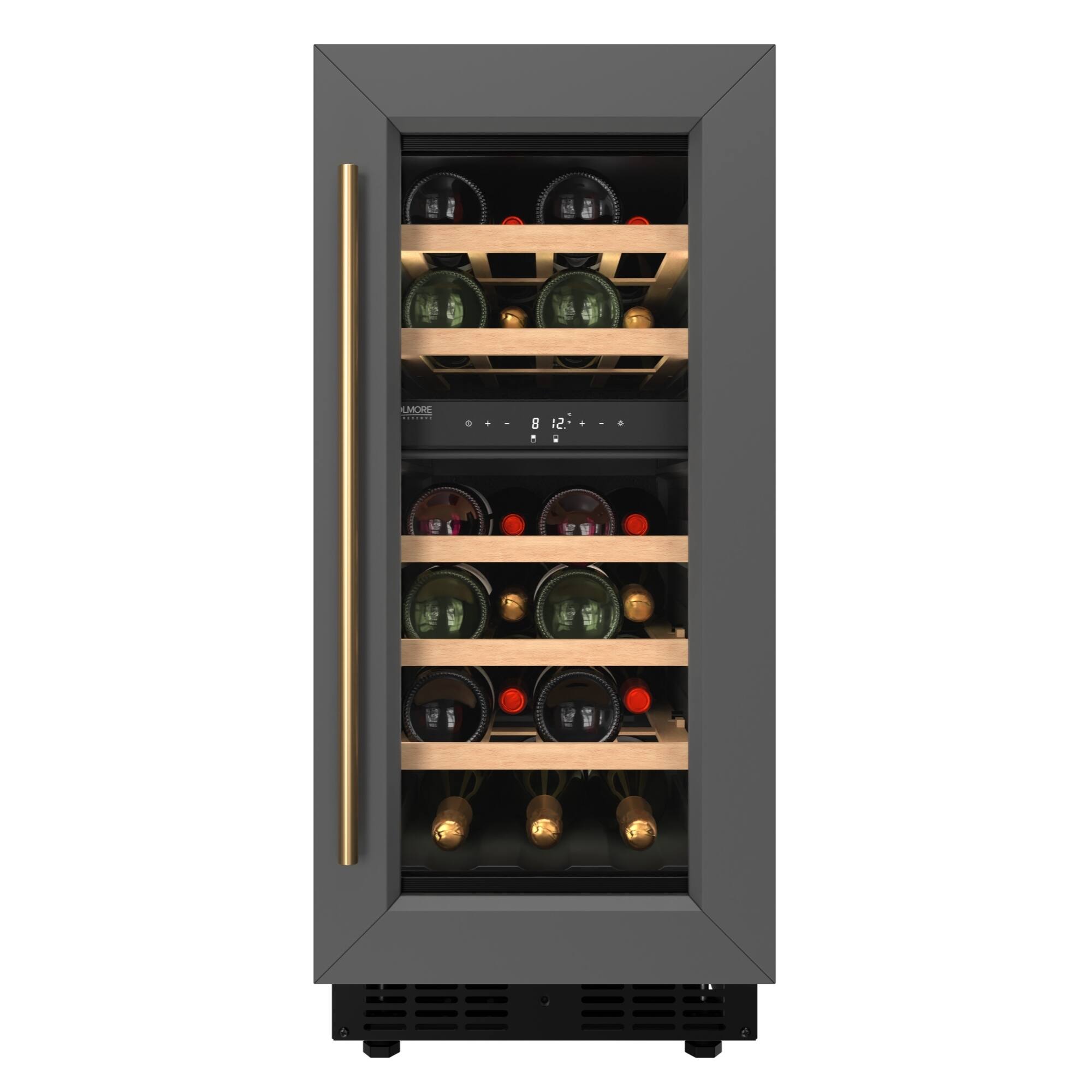 Angle. Koolmore - KoolMore Reserve 15 in. Under-Counter Panel Ready Dual Zone Built-in Wine Cooler with 23 Bottle Capacity, Wooden Shelves - Black.