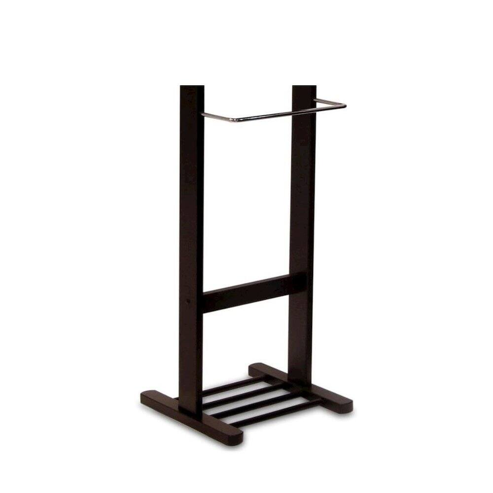 Left. FurniFact - Espresso Solid Wood Suit Stand, Valet Stand for Clothes with Mirror and Tray - Espresso.