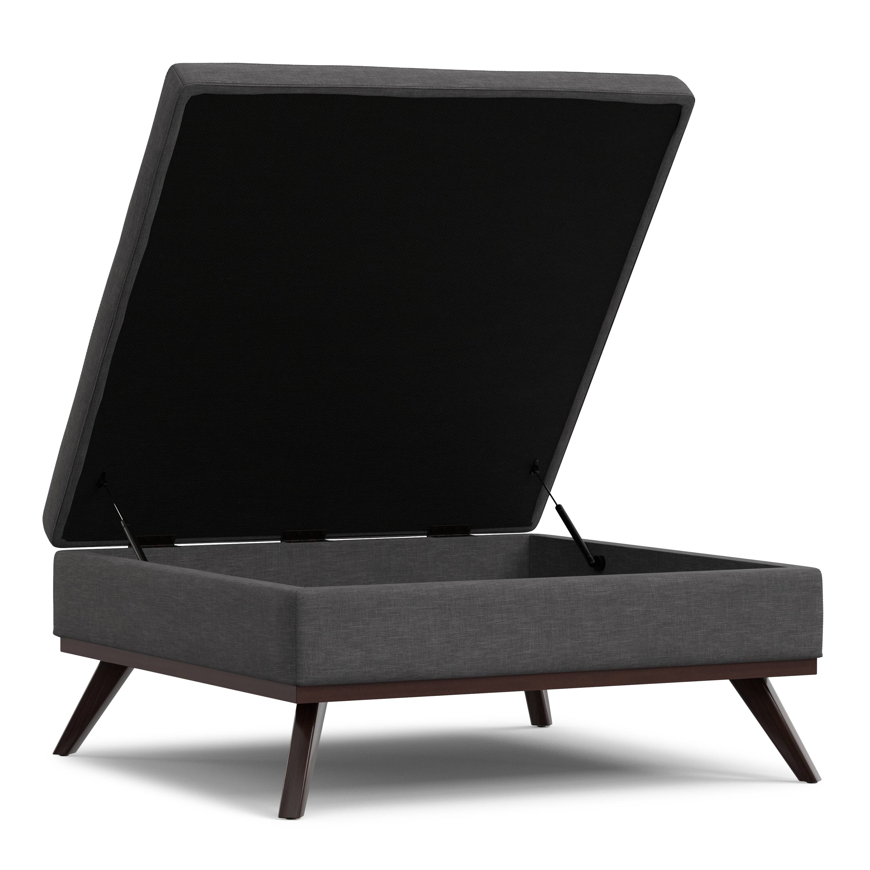 Back. Simpli Home - Owen 40 inch Wide XL Square Coffee Table Storage Ottoman in Slate Grey Polyester Fabric - Slate Grey.
