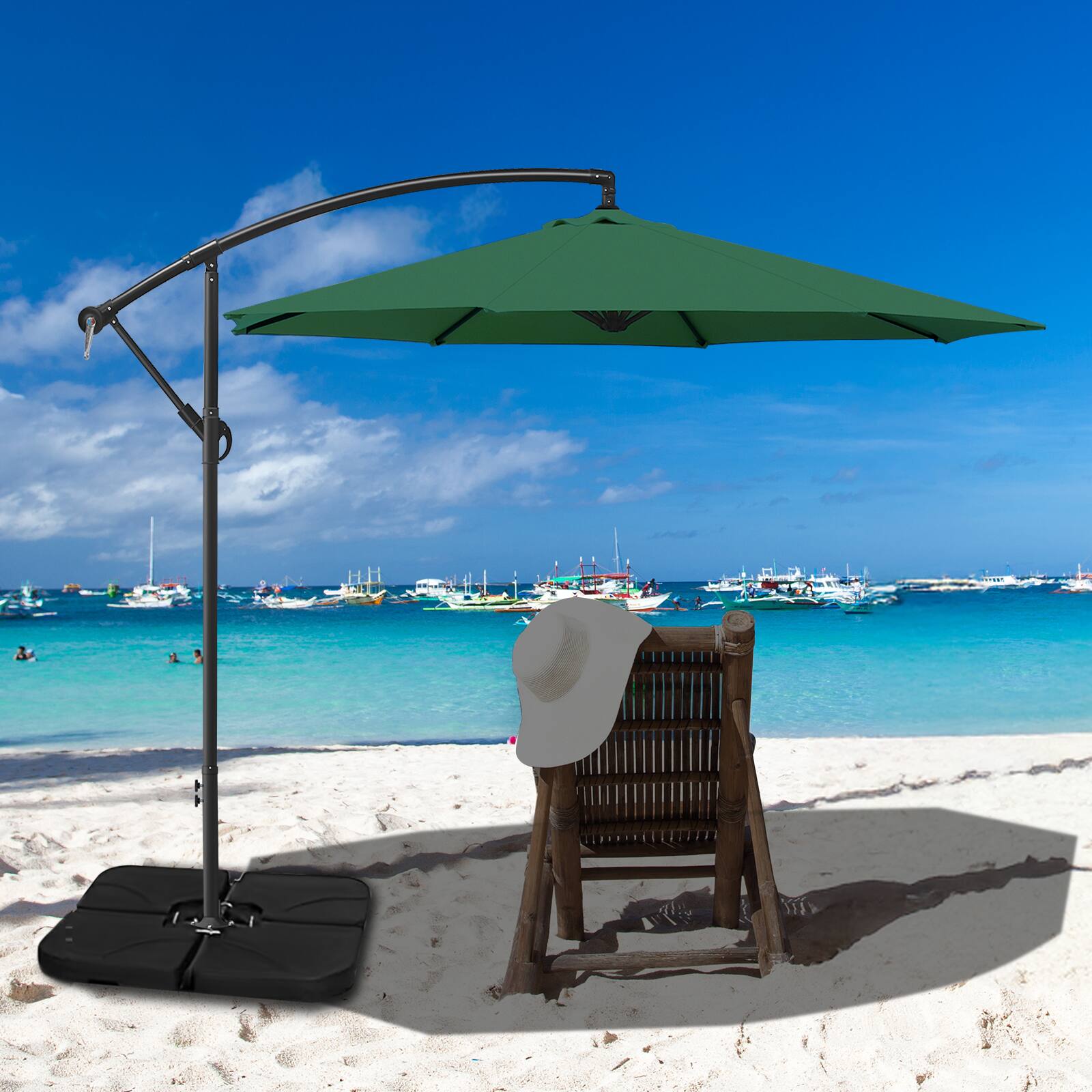 Alt View 4. Oumilen - 10ft Cantilever Patio Umbrella, Dark Green.