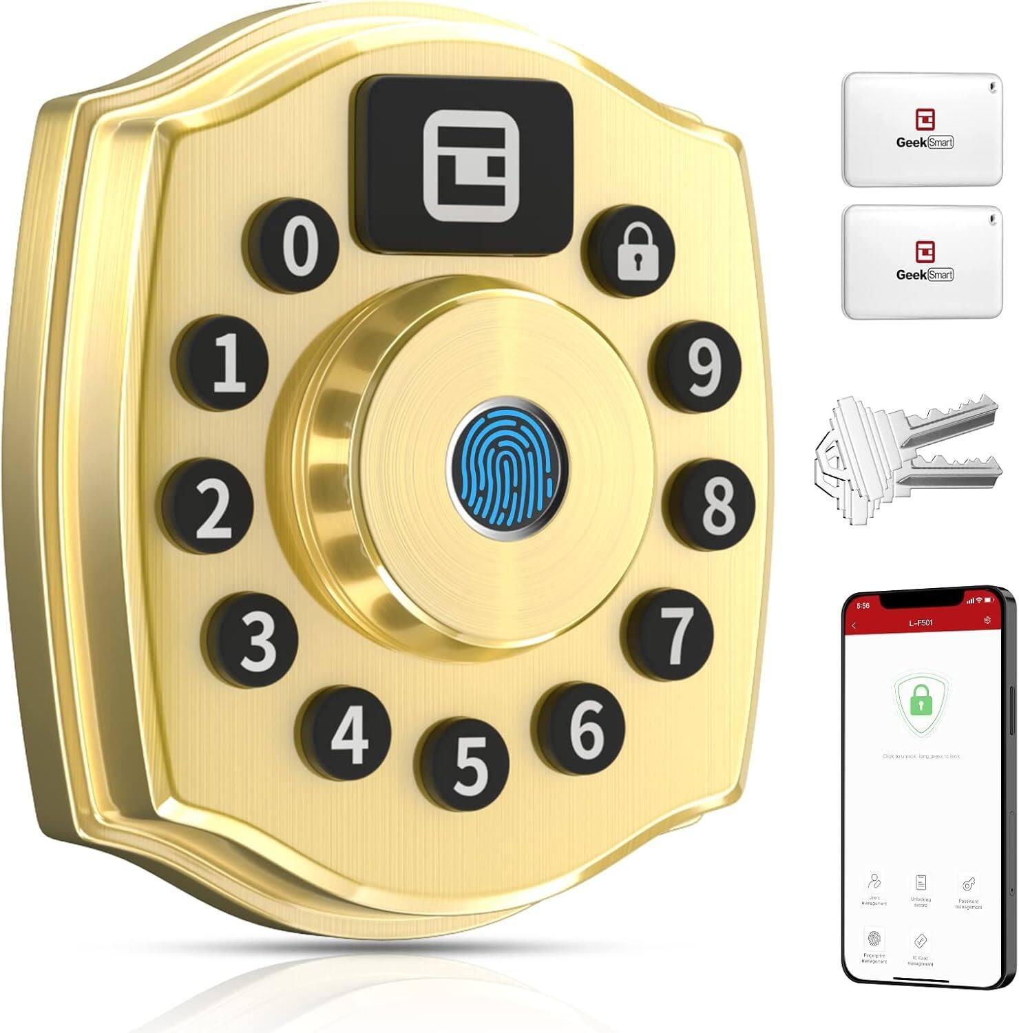 Wrightmaster - 5-in-1 Aluminum Smart Pad Lock with Wi-Fi & Voice Control, Keypad, Key, Auto-Unlock & Quiet Mode - Black