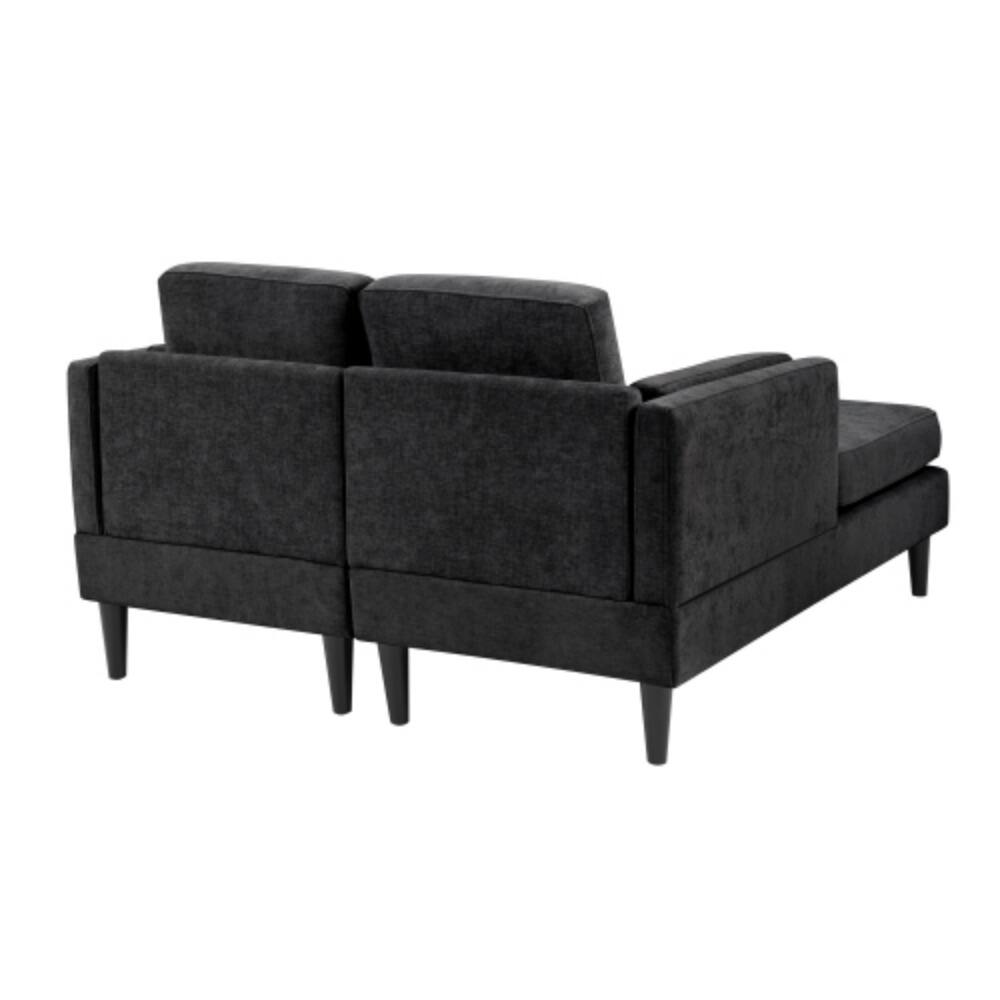 Back. LUCKY ONE - 53.5" Modern Free-Combined Chaise Lounge Sofa Bed w/ Dual-Layer Armrests Chenille - Black.
