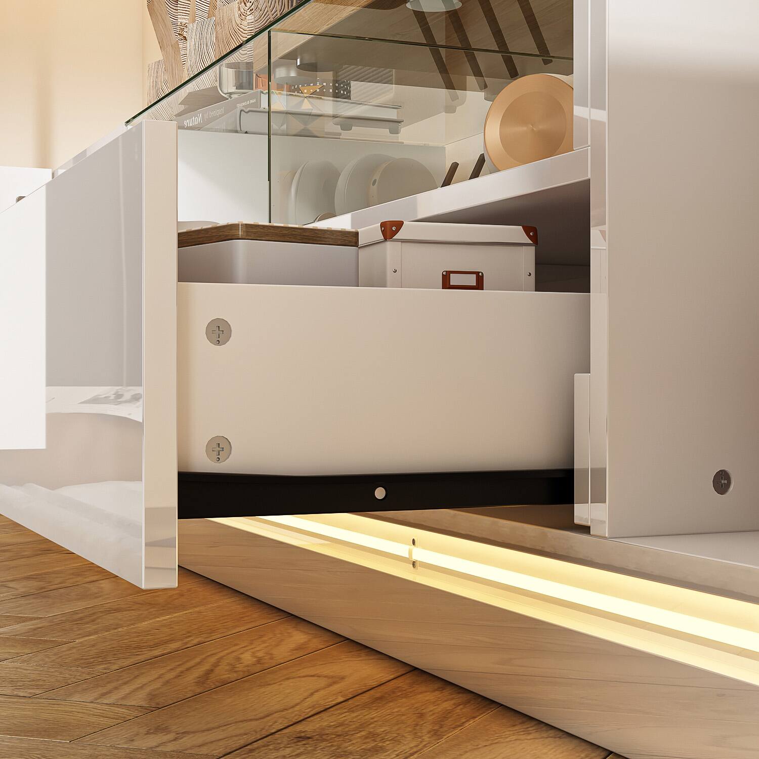 Alt View 8. Famapy - Famapy High - Gloss TV Stand: 65 - Inch TV Fit, LED - Lit & Modern Storage - White.