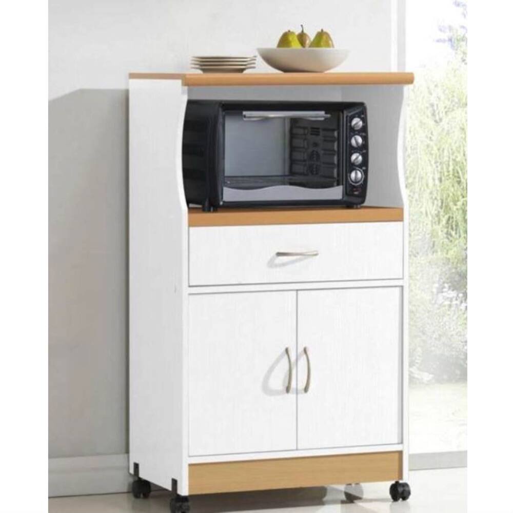 Angle. SlickBlue - Rolling Microwave Cart with Wood Finish - White.