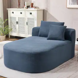 Meqiodas - 67.5''Chaise Lounge Chair ndoor Corduroy Oversized Sleeper Sofa for Living Room Deep Seat Lounge and Two Soft Pillows - Blue