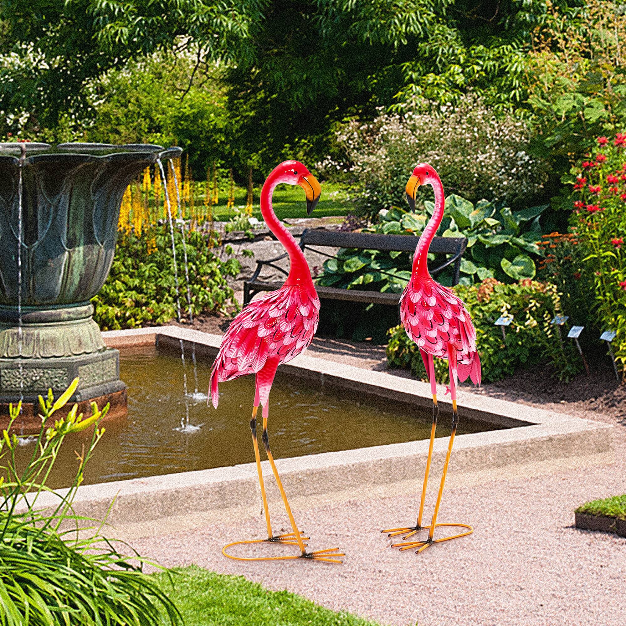 Alt View 4. Costway - 2-Piece Metal Flamingo Garden Statue Sculpture Set Yard Lawn Decoration - Pink.