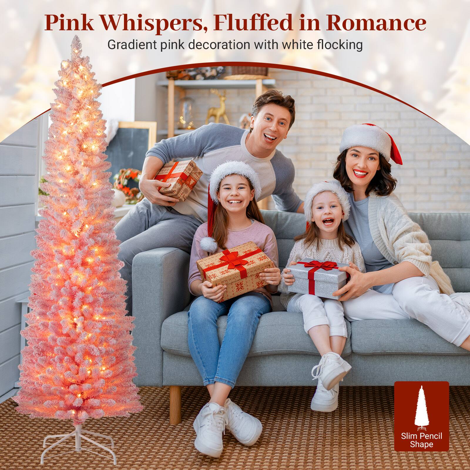 Pink Whispers, Fluffed in Romance  
Gradient pink decoration with white flocking  

Slim Pencil Shape