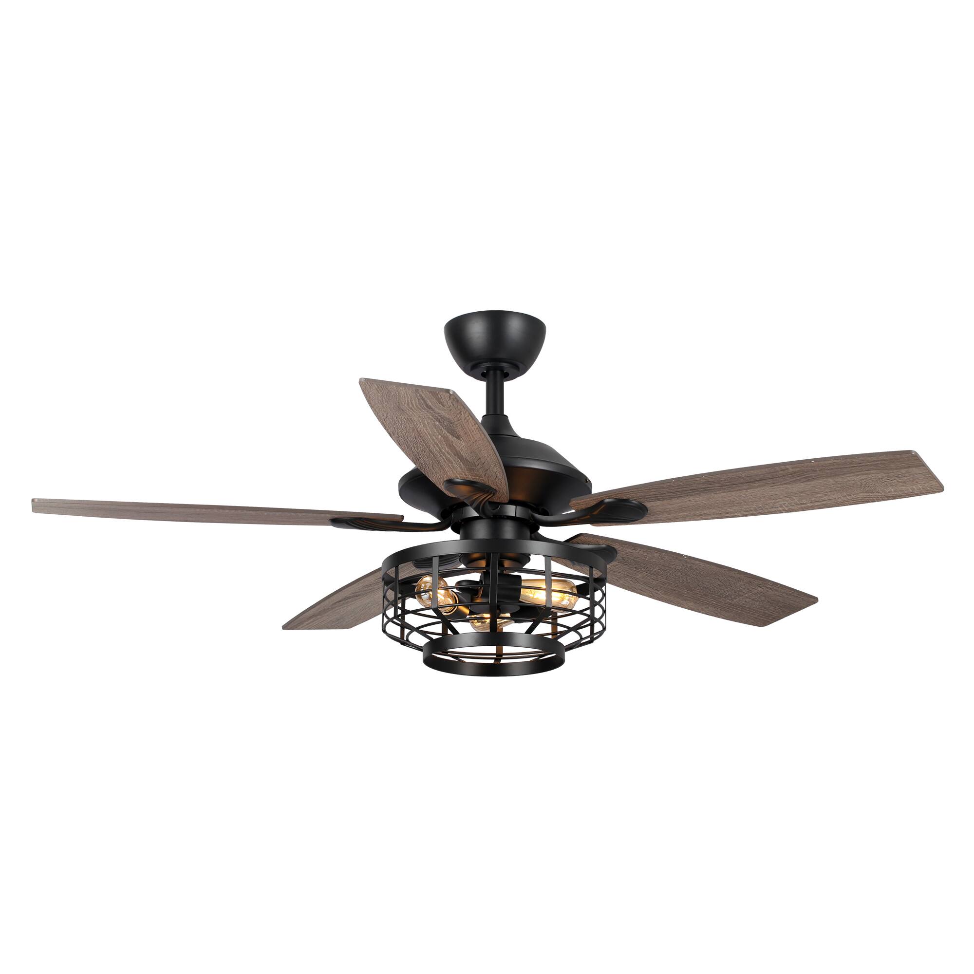 Alt View 10. Parrot Uncle - 52" Industrial Wood 5-Blade 3-Light Metal Ceiling Fan with Remote - Black.