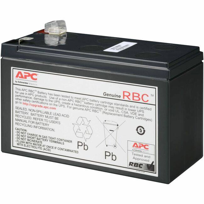 APC by Schneider Electric

Genuine RBC™

This APC RBC™ Battery has been tested to meet APC battery cartridge standards and is certified for use in APC products. Use of a non-APC RBC™ battery cartridge may result in lower UPS performance, damage to the UPS, or void UL, CSA, VDE and other safety certifications. For hazardous conditions, a non-APC RBC™ battery cartridge may result in lower UPS performance, damage to the UPS, or void UL, CSA, VDE and other safety certifications. For genuine APC RBC™ battery cartridges, go to http://upgrade.apc.com.

SEALED, NON-SPILLABLE LEAD ACID BATTERY

RECYCLED BATTERY MUST BE RECYCLED FOR BATTERY RECYCLING INFORMATION.

CAUTION:
- DO NOT CHARGE IN GAS TIGHT CONTAINER
- DO NOT SHORT BATTERY TERMINALS
- DO NOT INCINERATE
- FLUSH WITH WATER AT ONCE IF CONTAMINATED WITH ELECTROLYTE (ACID)

Pb Pb

APC by Schneider Electric
Tested and Approved RBC™

5