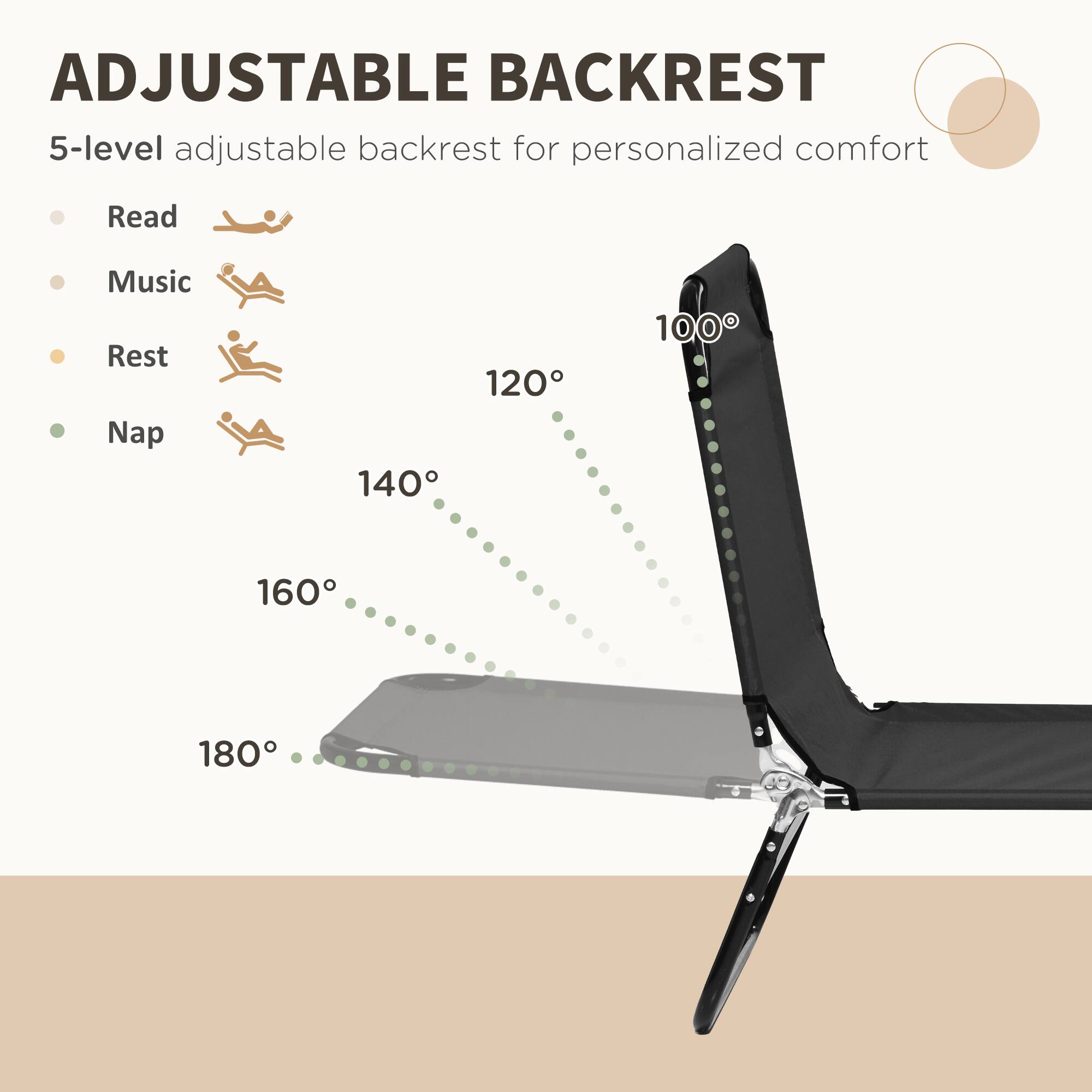 ADJUSTABLE BACKREST
5-level adjustable backrest for personalized comfort
Read Music Rest Nap
100° 120° 140° 160° 180°