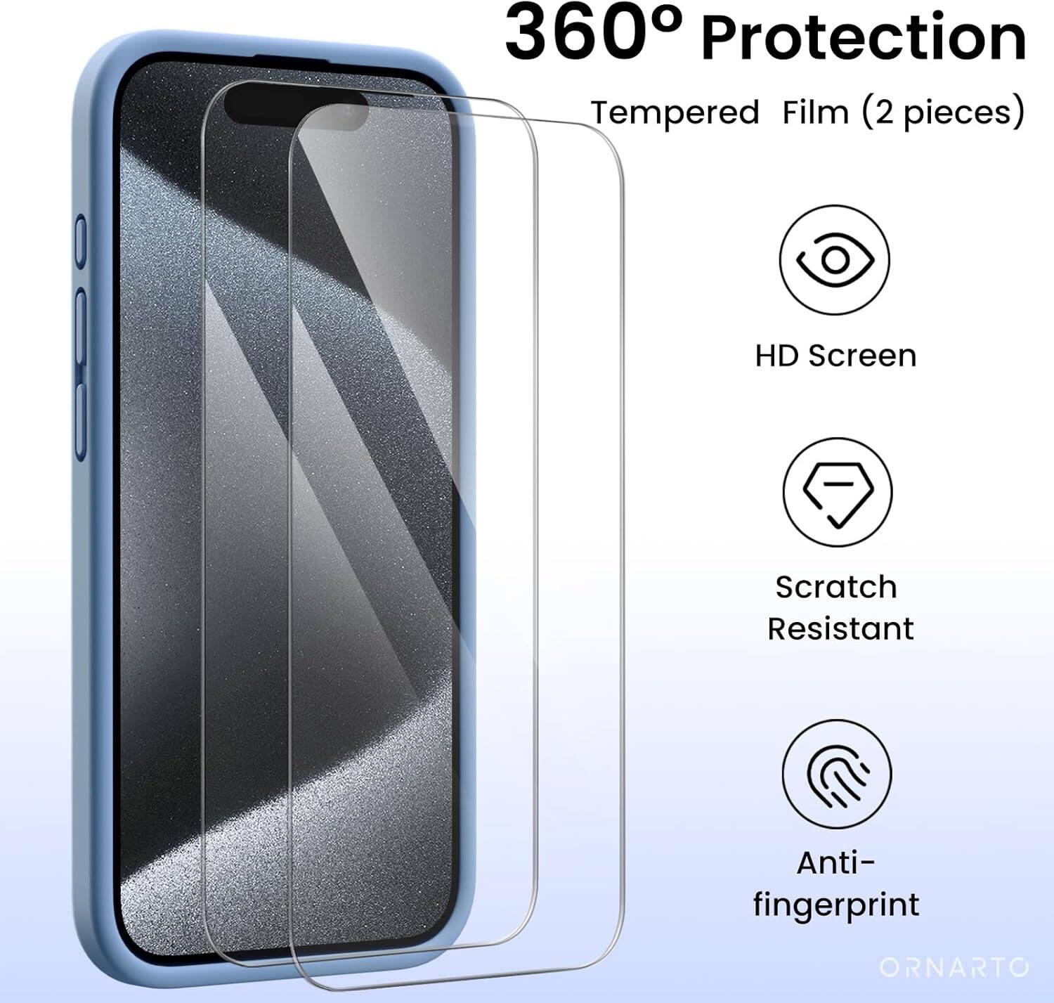 360° Protection Tempered Film (2 pieces) HD Screen Scratch Resistant Anti-fingerprint ORNARTO