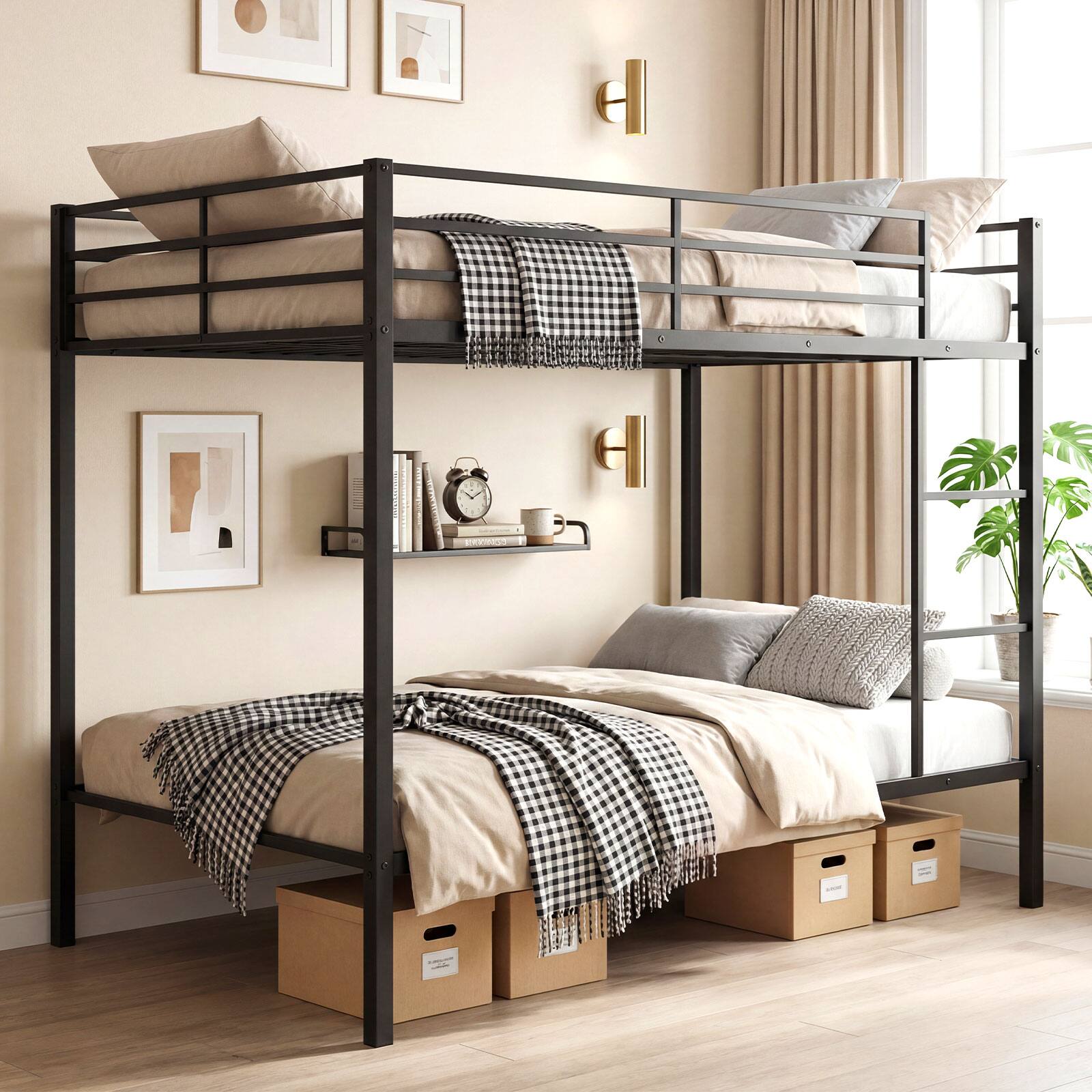 Alt View 1. Costway - Costway Metal Bunk Bed Full Over Full, Modern Heavy-duty Bunk Bed with Safety Guardrail - Black.