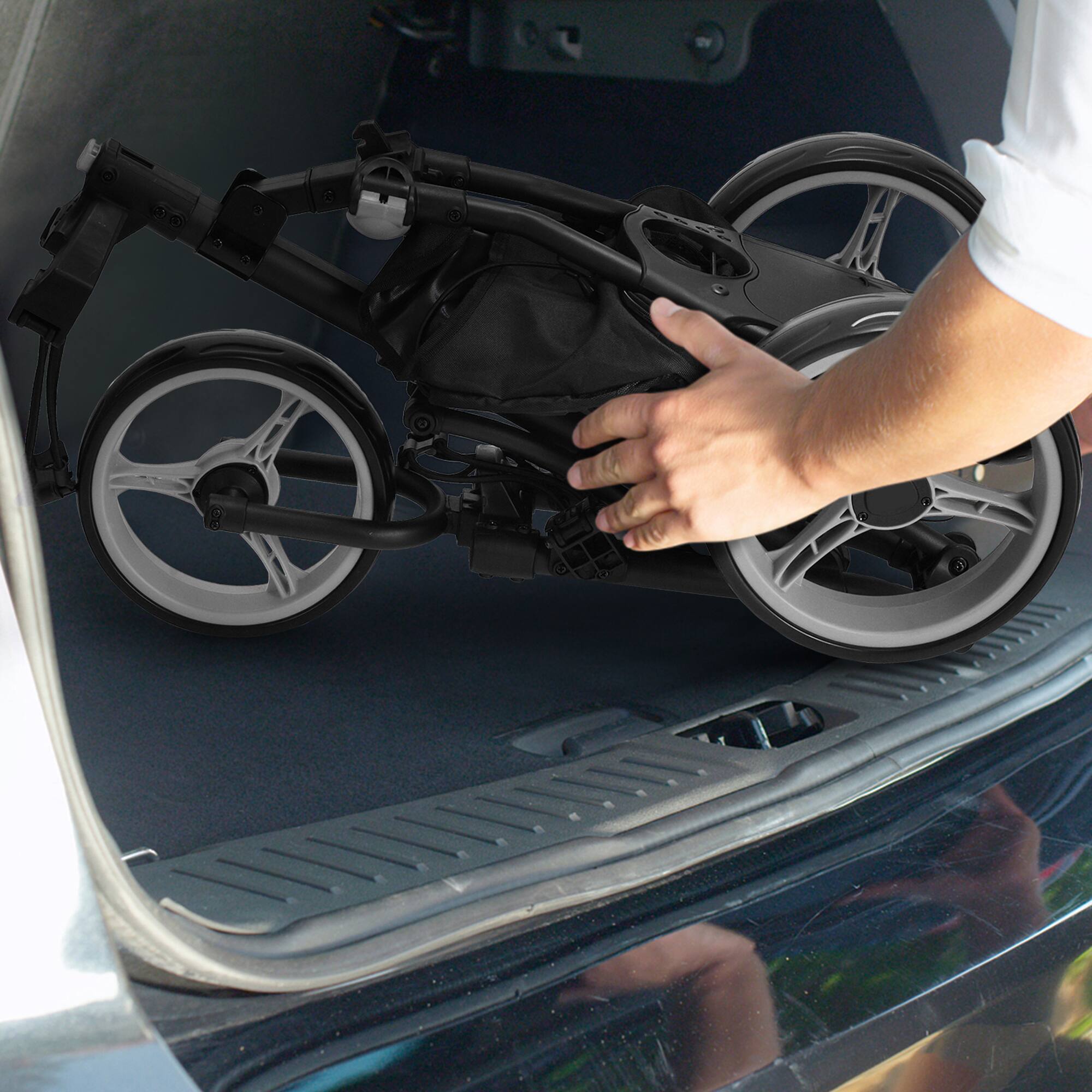 Alt View 3. Gymax - Gymax 3-Wheel Foldable Golf Push Pull Cart Trolley w/ Adjustable Handle Grey - Grey.