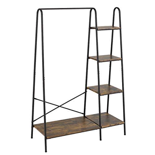 Hirose Alice - Clothes Rack Organizer Clothing Clothes rustic for hanging heavy duty garment with wood shelves - Black