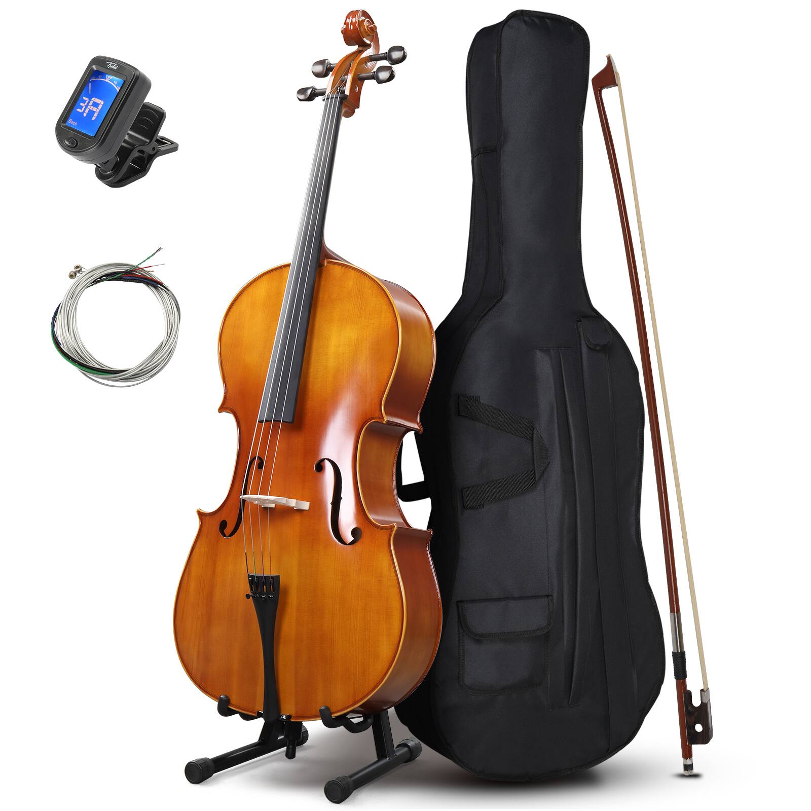 Front. Winado - Full Size Cello, 4/4 Solid Wood Acoustic Cello Sturdy Stand, Portable Bag, Premium Rosin and Extra String.