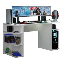 Madesa - Large Gaming Computer Desk 53 Inch with 5 Open Shelves - White