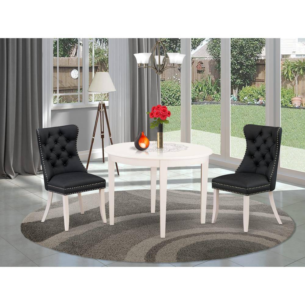 Alt View 3. East West Furniture - 3 Piece Kitchen Table Set Contains a Round Dining Table - White.