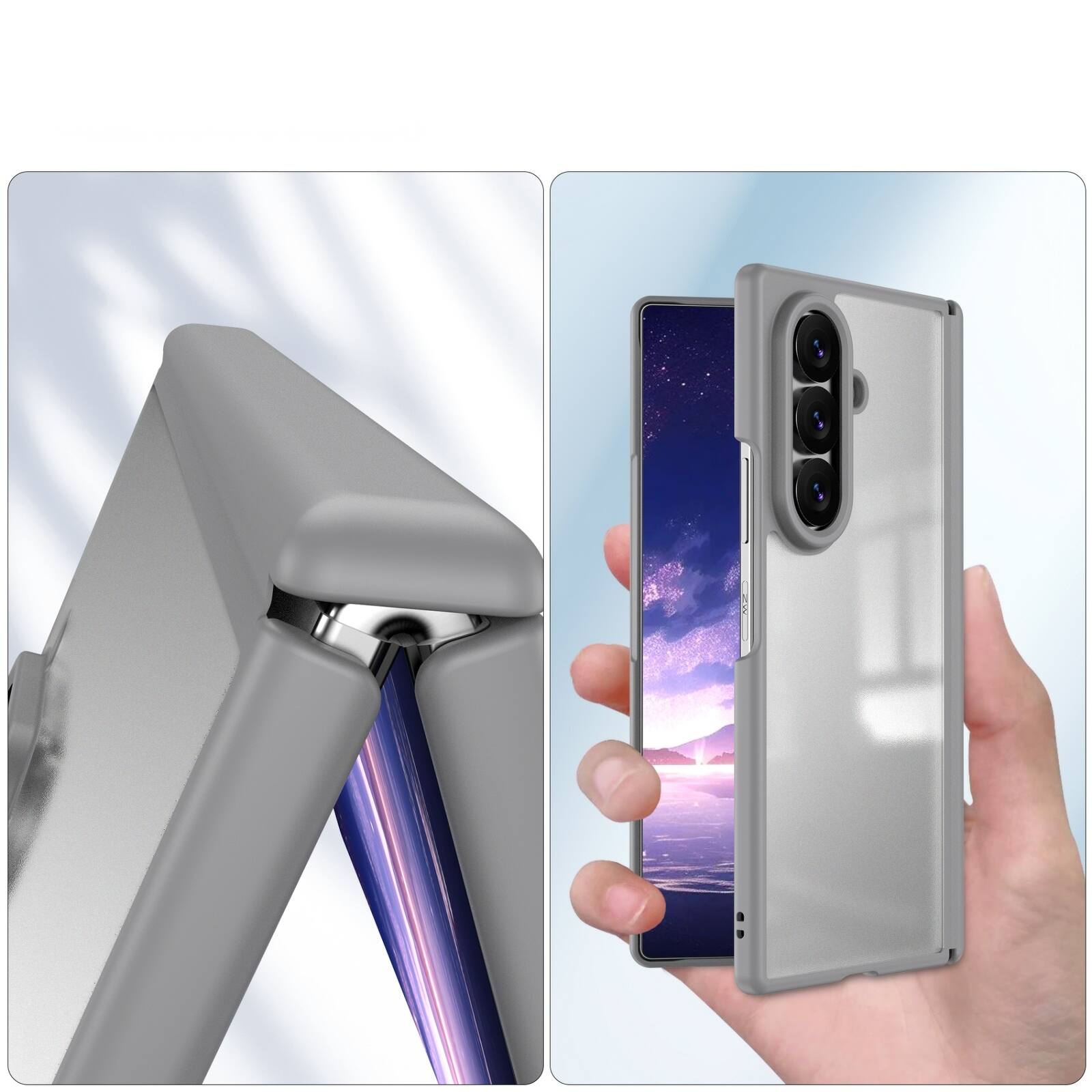Left. Dteck - Shockproof Case for Samsung Galaxy Z Fold8 Ultra with Screen Protector, Rugged Full Hinge Cover with Raised Camera Edge - Gray.