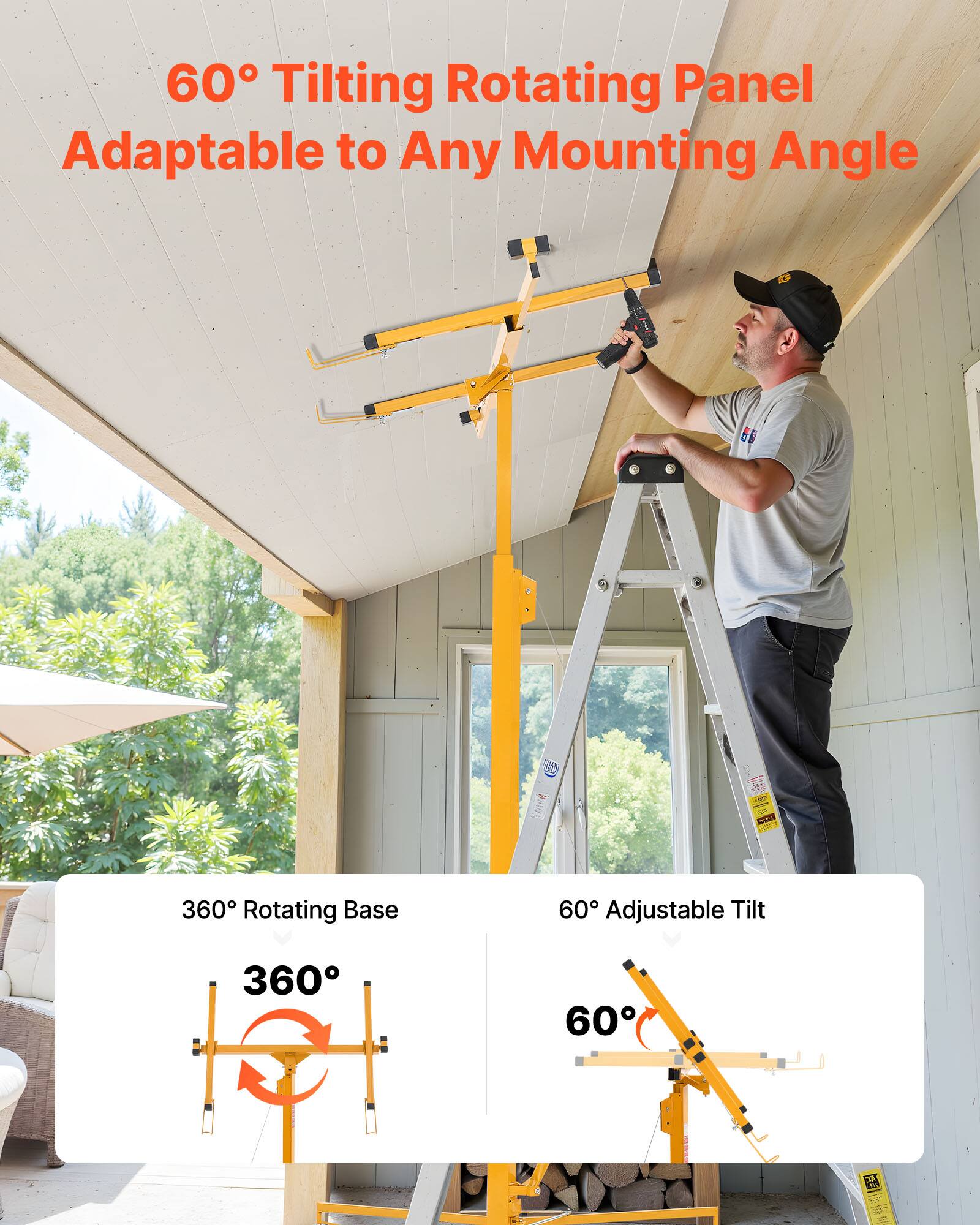60° Tilting Rotating Panel  
Adaptable to Any Mounting Angle  

360° Rotating Base  

60° Adjustable Tilt