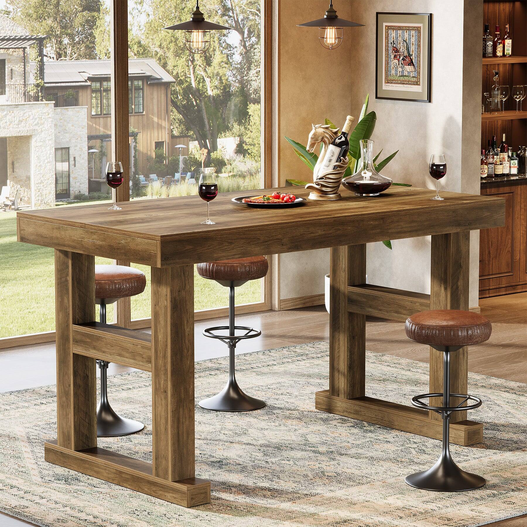Tribesigns Farmhouse Bar Table with Engineered Wood Construction and ...