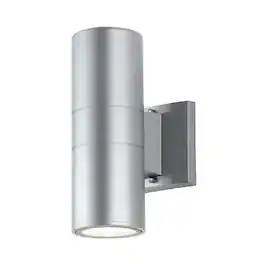 Jonathan Y - Duo 6" 2-Light Modern Midcentury Cylinder Outdoor Metal/Glass Integrated LED Sconce with Uplight - Silver