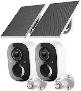 Core Tech - 2K Solar Wireless Security Camera 2-Pack, Outdoor WiFi, Night Vision, Motion Alert - White