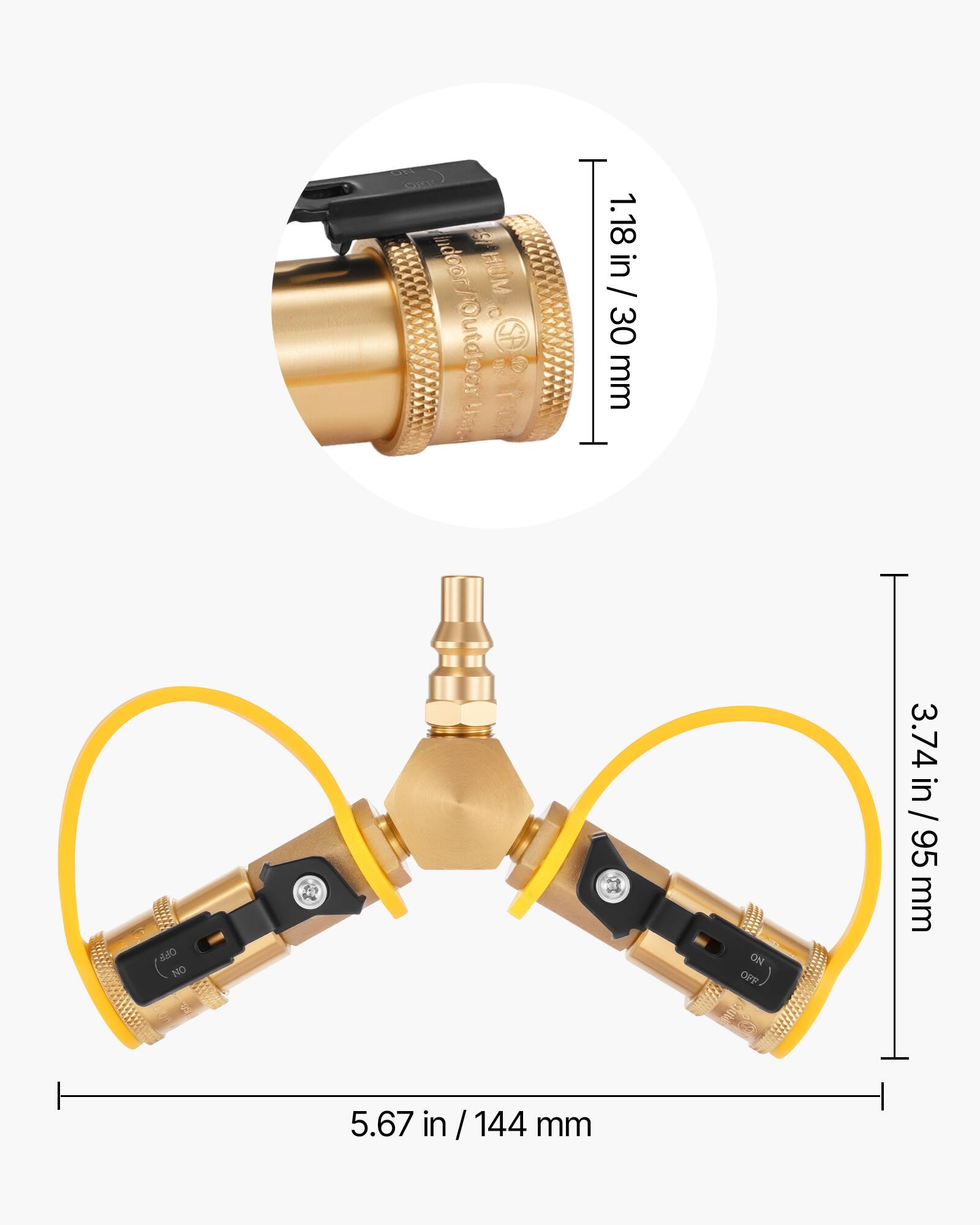 1.18 in / 30 mm  
3.74 in / 95 mm  
5.67 in / 144 mm