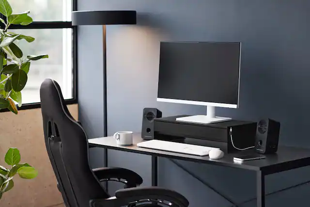 Front. Yamazaki Home - Monitor Stand With Drawer - Steel - Black.