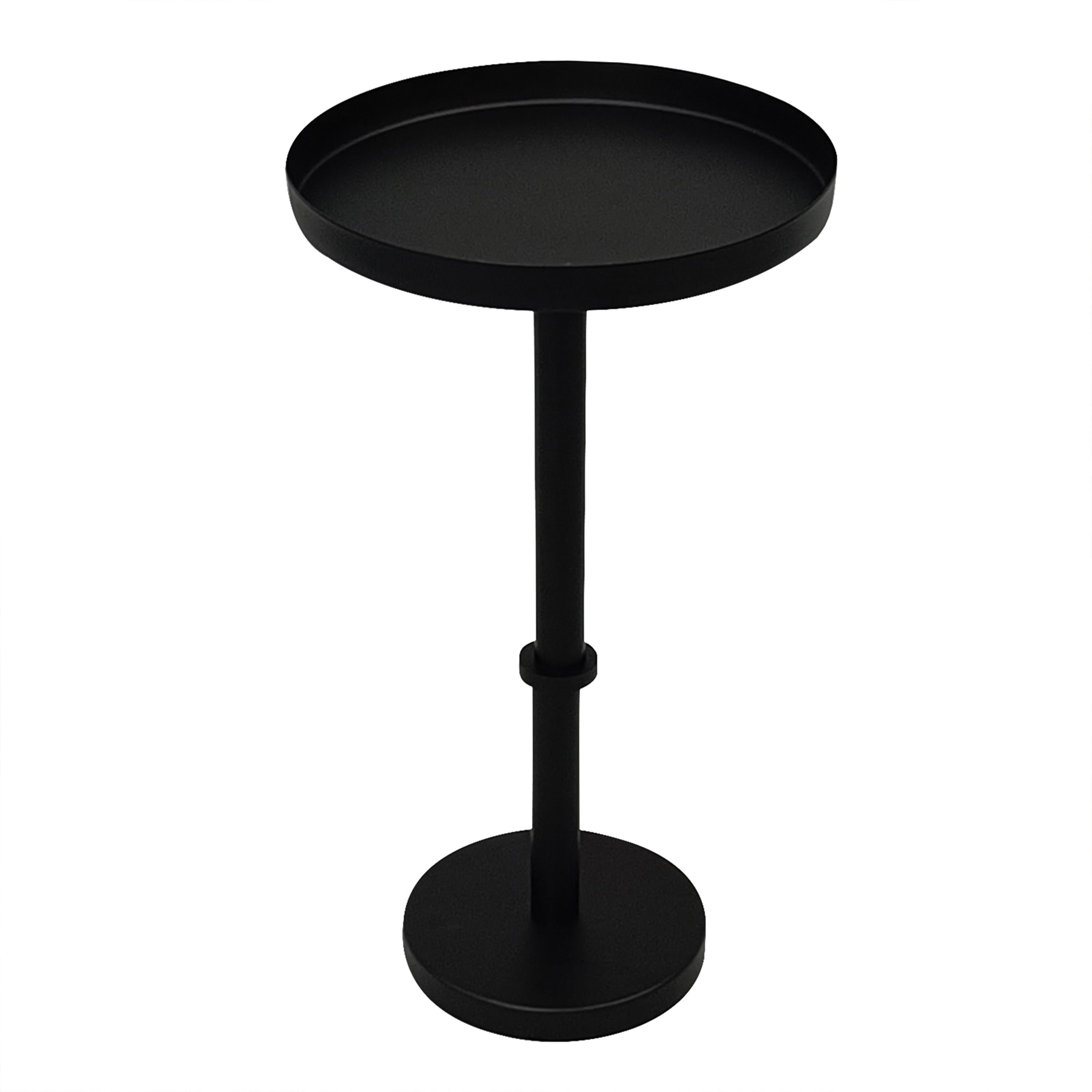 Manhattan Lane - Ara 12 Inch Side End Table, Vintage Sleek Pillar Base, Round Tray Top - Black