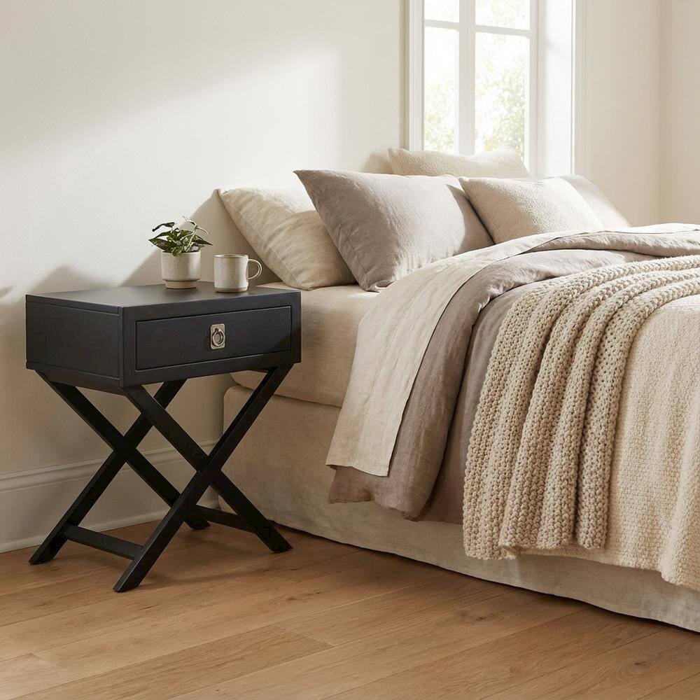 Alt View 1. FurniFact - Black Bedroom Nightstand with Clean Design and Sturdy Construction - Brown.