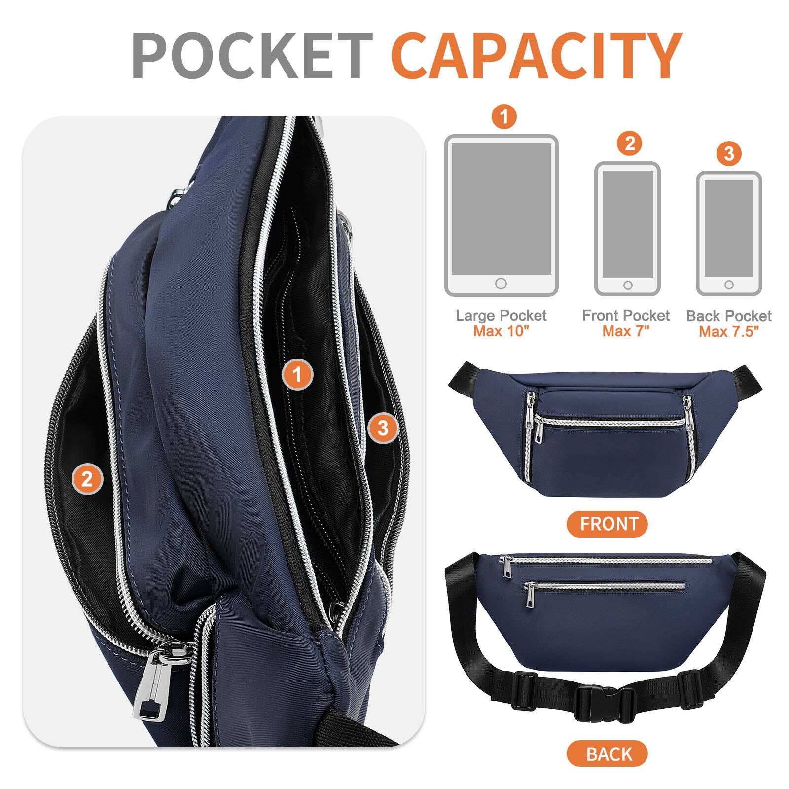 POCKET CAPACITY

1. Large Pocket Max 10"
2. Front Pocket Max 7"
3. Back Pocket Max 7.5"

FRONT
BACK