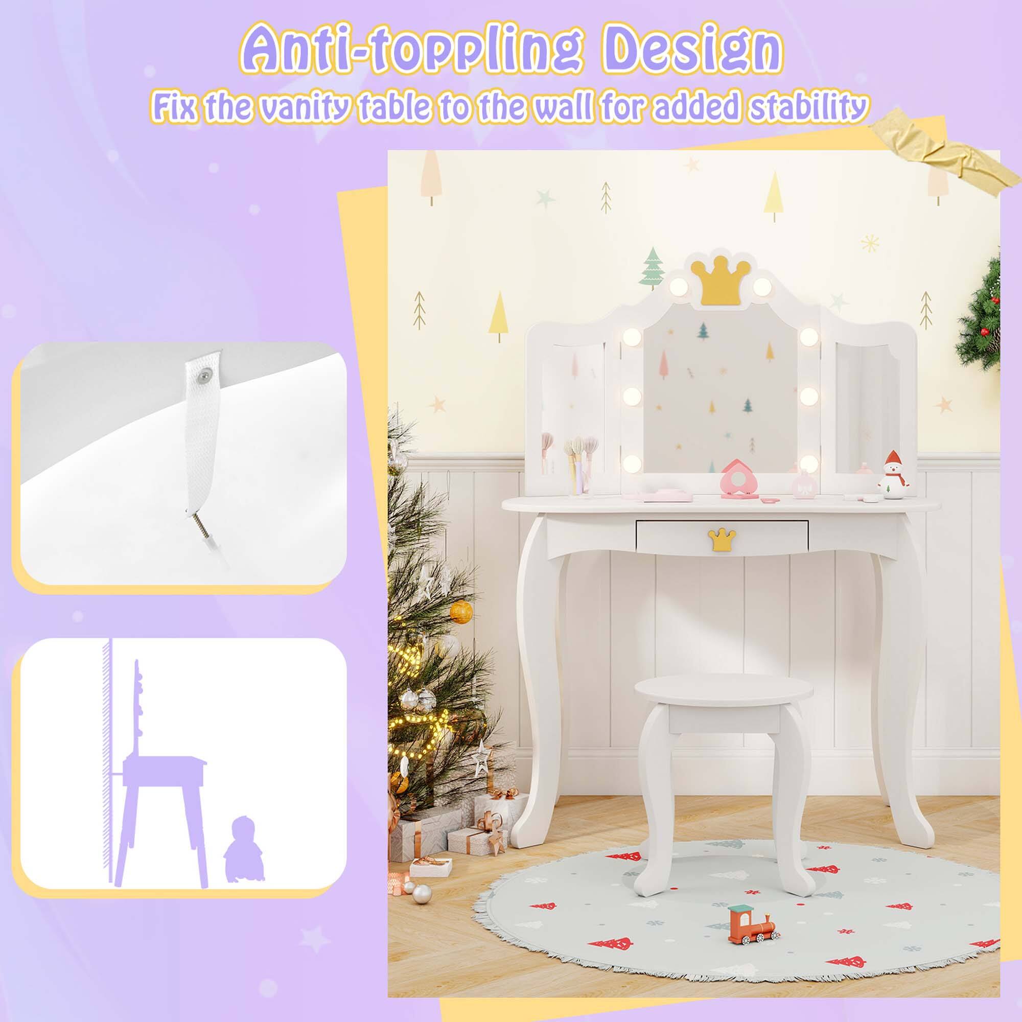 Anti-toppling Design  
Fix the vanity table to the wall for added stability