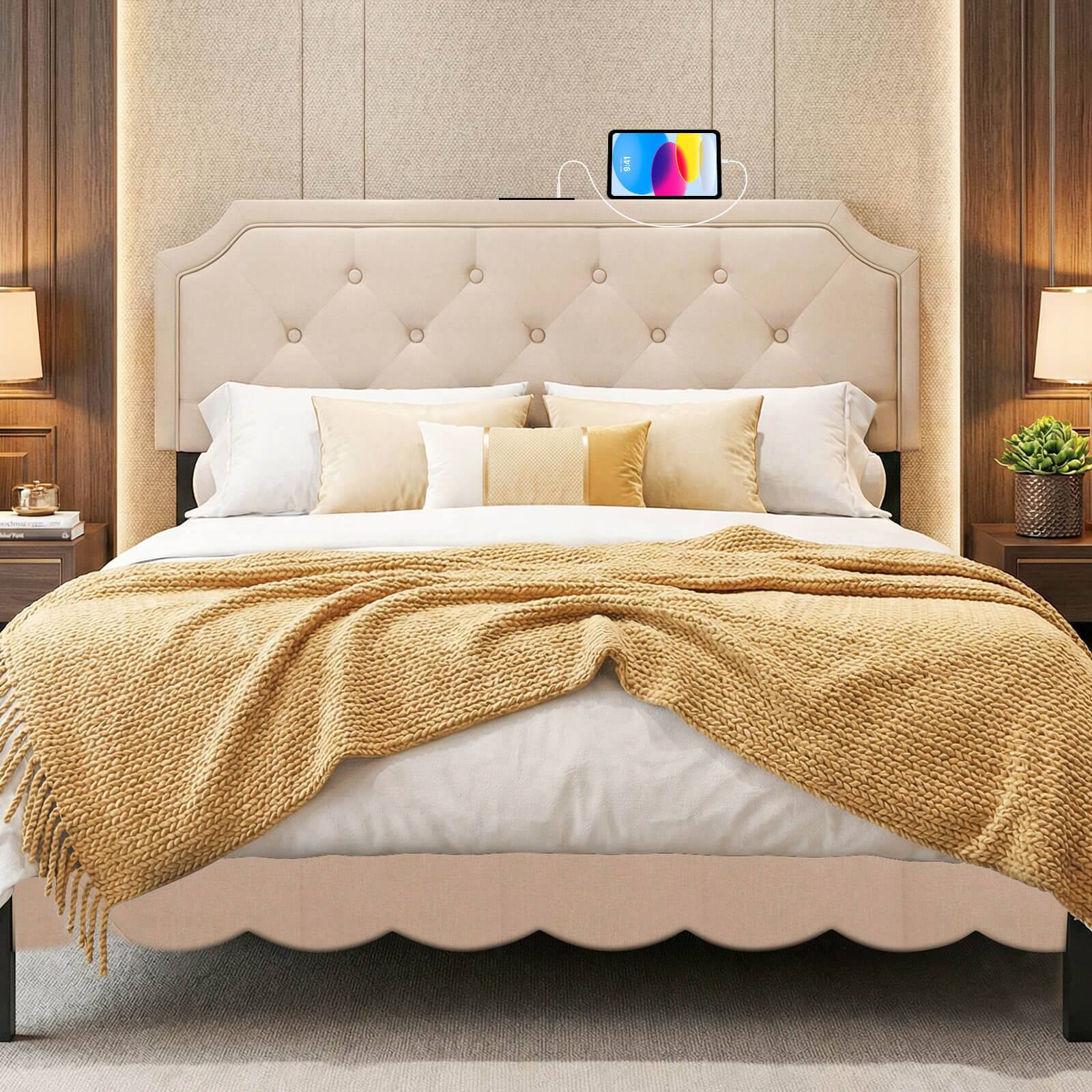 Alt View 3. Costway - Costway Headboard for Queen & Full Size Bed,Tufted Upholstered Head Board with 2 AC Outlets - Beige.