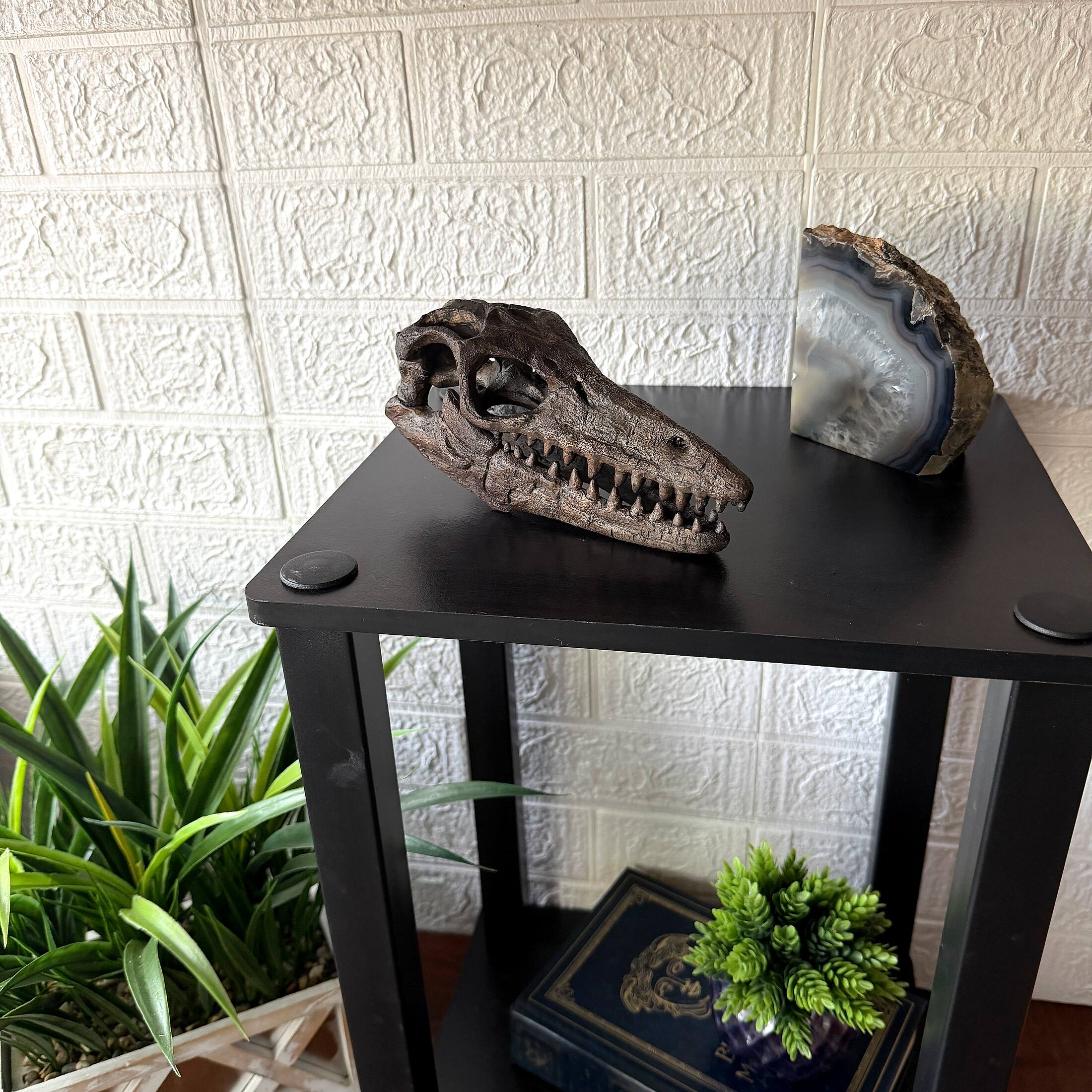 Alt View 4. Things2Die4 - Mosasaurus Statue Brown Resin Prehistoric Tabletop Decor 7.5 Inch - Brown.