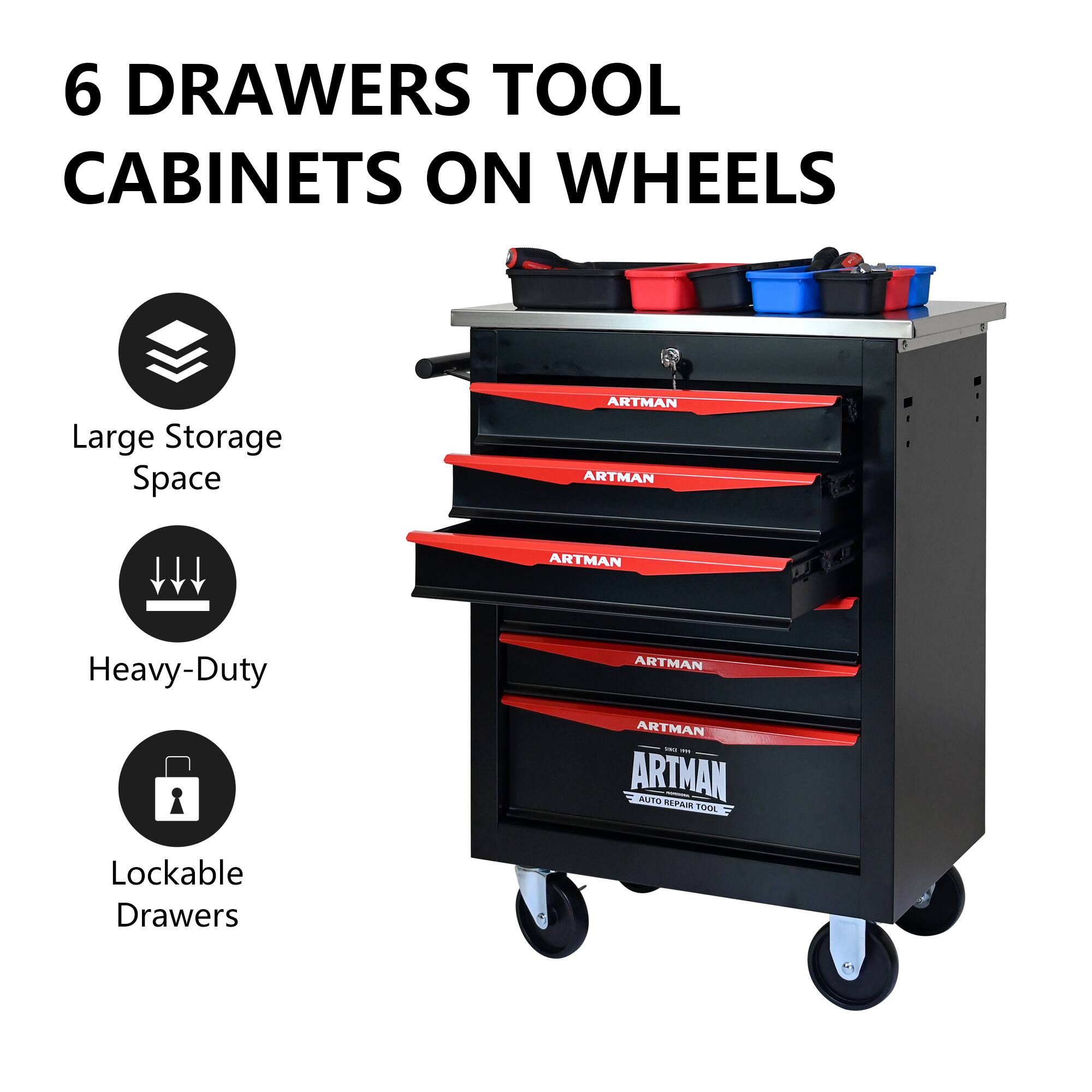 6 DRAWERS TOOL CABINETS ON WHEELS

- Large Storage Space
- Heavy-Duty
- Lockable Drawers