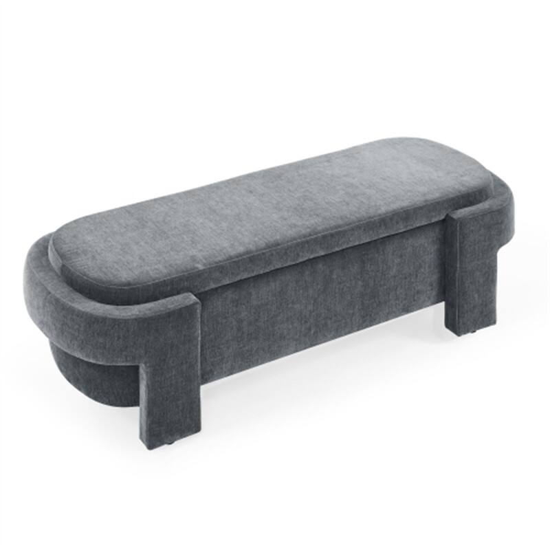 Front. HTUTWOO - Linen Fabric Upholstered Bench for Entryway & Bedroom - Large Storage Space Ottoman Bench - 51.5'' x 20.5'' x 17'' - Grey.