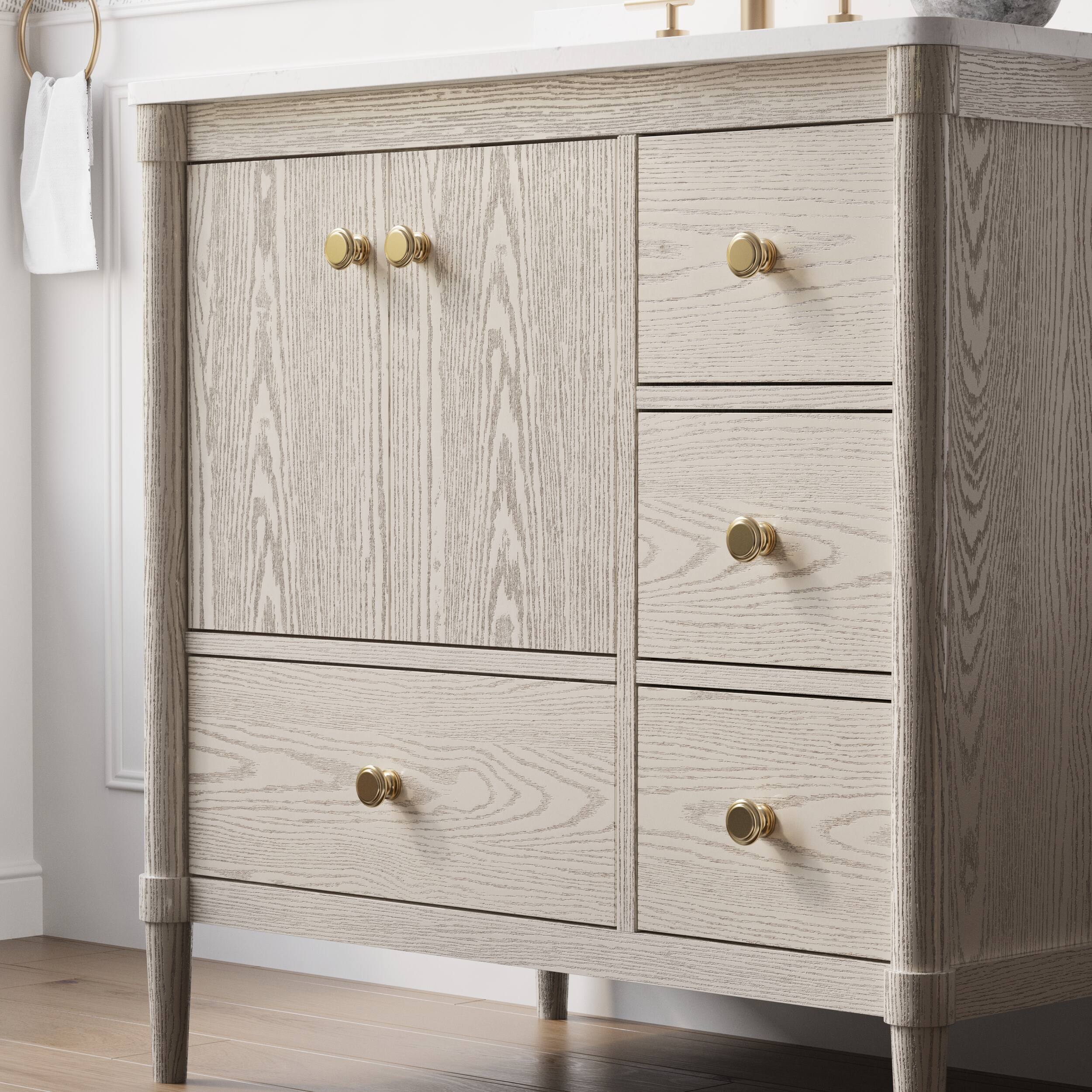 Alt View 1. WELLFOR - ETHAN 36 in. Solid Wood Bath Vanity with Quartz Top, Single Sink, Soft Close, Assembled - OAK.