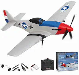 Topteng - RC P-51 3CH Airplane – 2.4GHz, Gyro Stabilization, Coreless Motor, 15 Min Flight, EPP Foam, Fit for Kids & Beginners - Gray