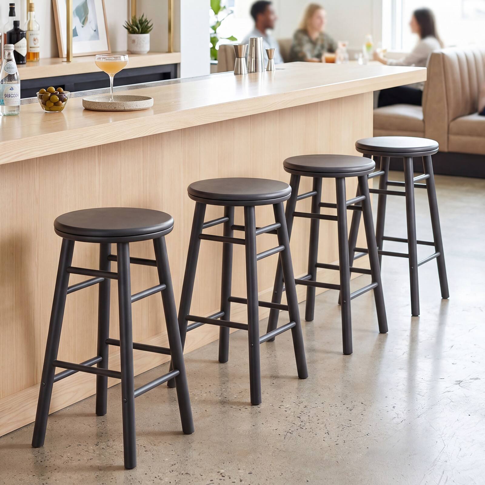 Alt View 5. Costway - Costway 24" Swivel Bar Stools Set of 2 with Backless Design, Footrests & Strong Crossbars - Gray.