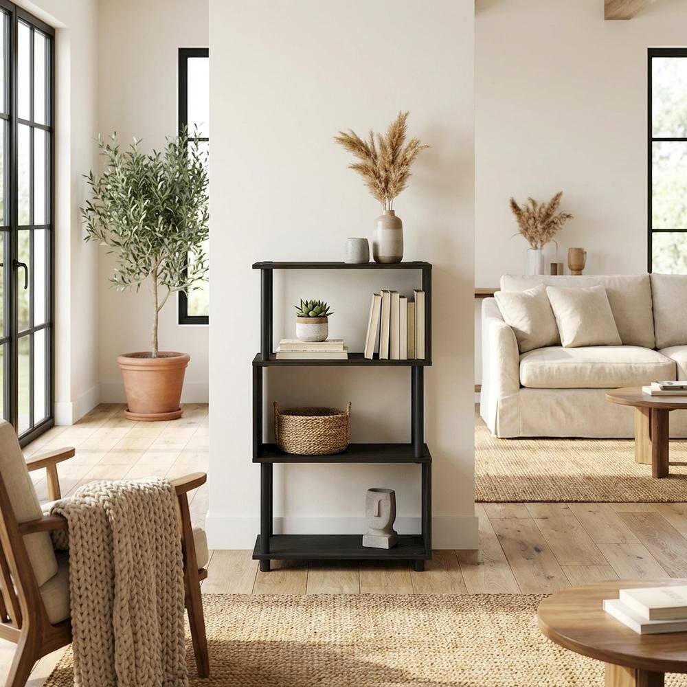 Left. FurniFact - Wooden bookcase with simple design and sturdy construction - Espresso.