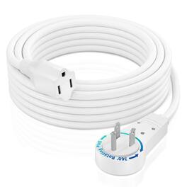 Maximm - 15 Feet 14Awg 360° Rotating Flat Plug Extension Cord / Wire, 3 Prong Grounded Wire, Heavy Duty - UL Certified - White