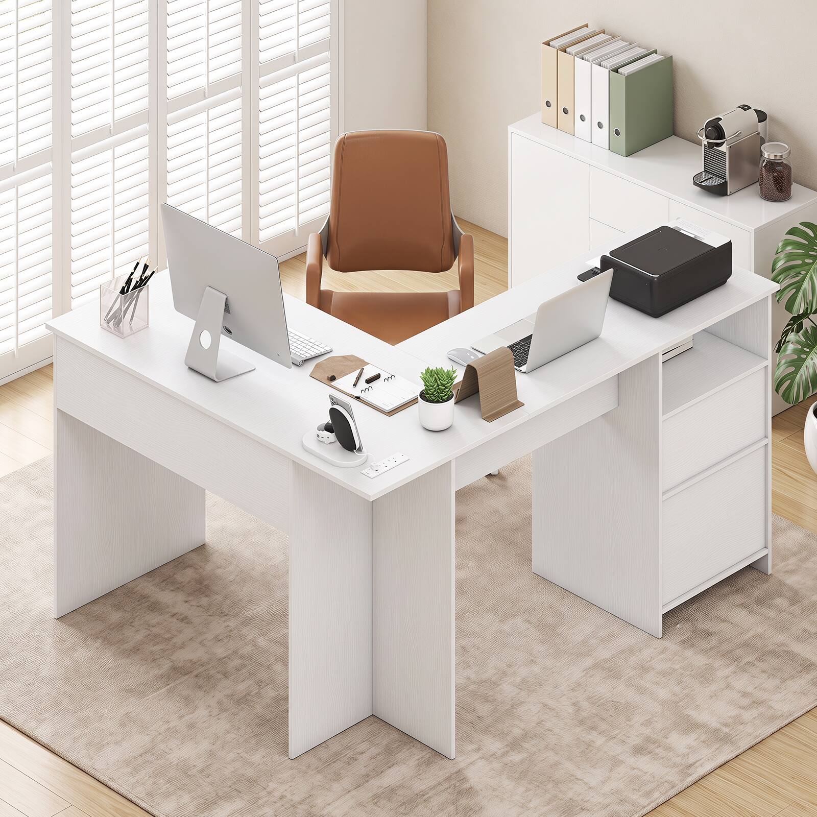 Alt View 3. Gymax - Gymax Corner Home Office Desk Wooden Computer Desk for Working Gaming Writing Rustic White - White.