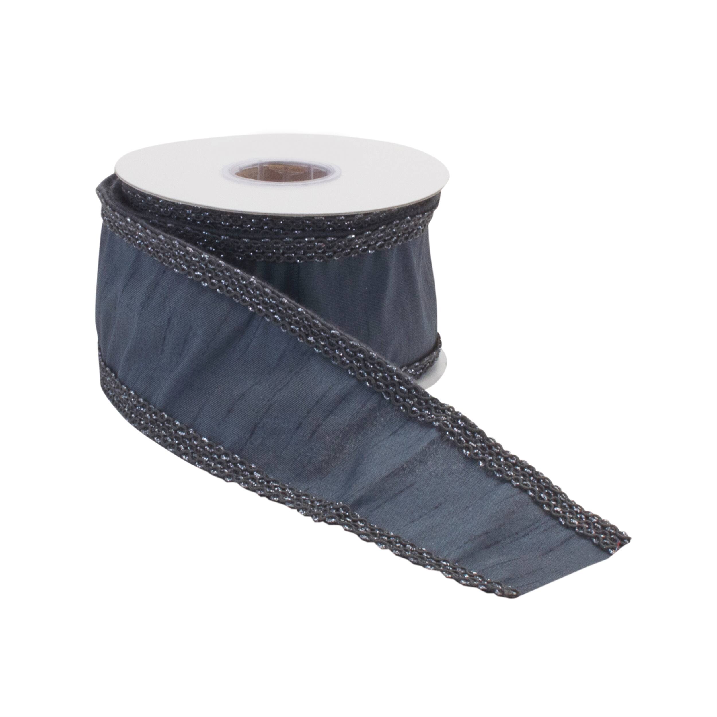 Angle. BreeBe - Dark Grey Glitter Wired Ribbon (Set of 2) - Dark Grey.